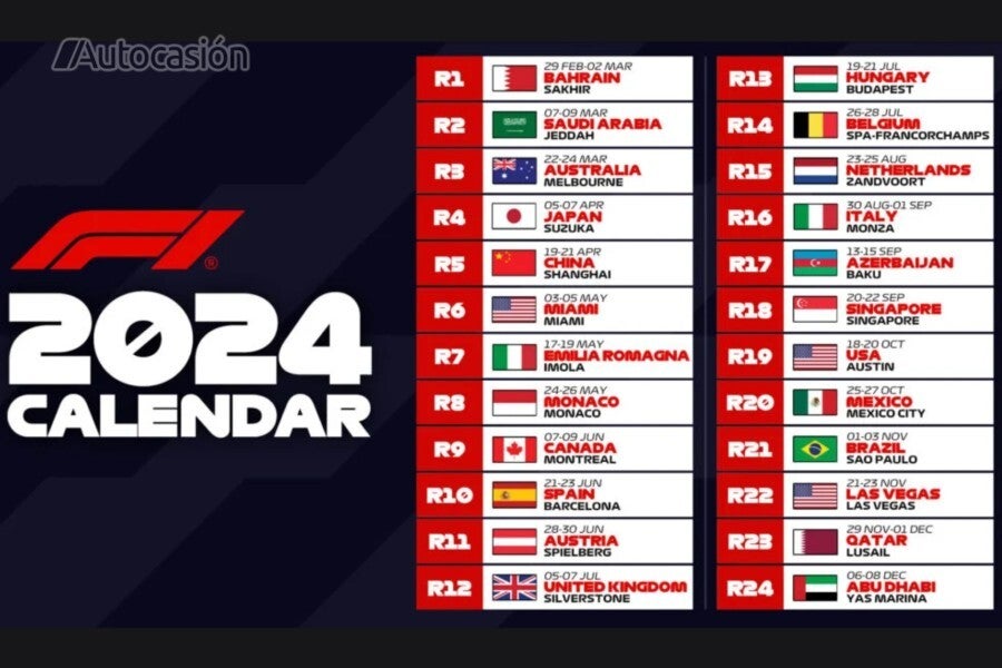 Calendario Fórmula 1 2024 carreras fechas y circuitos