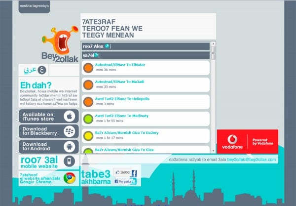 redes_sociales_trafico Bey2ollack ha sido creada para informar sobre el tráfico en El Cairo.