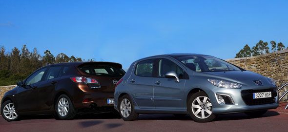 Comparativa: Mazda 3 Mirai vs. Peugeot 308 e-HDI Comparativa: Mazda 3 Mirai vs. Peugeot 308 e-HDI