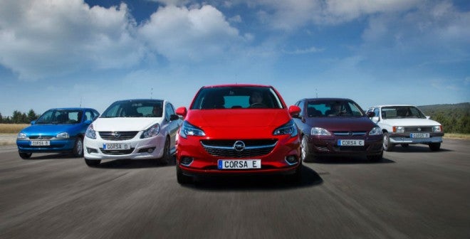 Opel Corsa Las cinco generaciones del Opel Corsa, juntas en la misma imagen.