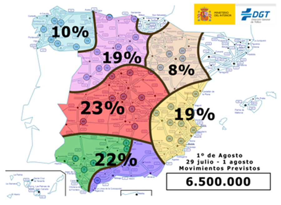 Porcentaje de desplazaientos previstos por la DGT.