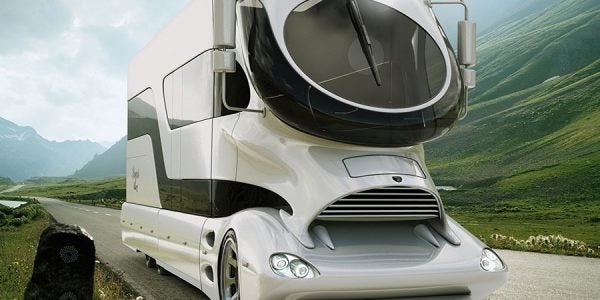 El diseño de esta autocaravana es realmente extravagante.