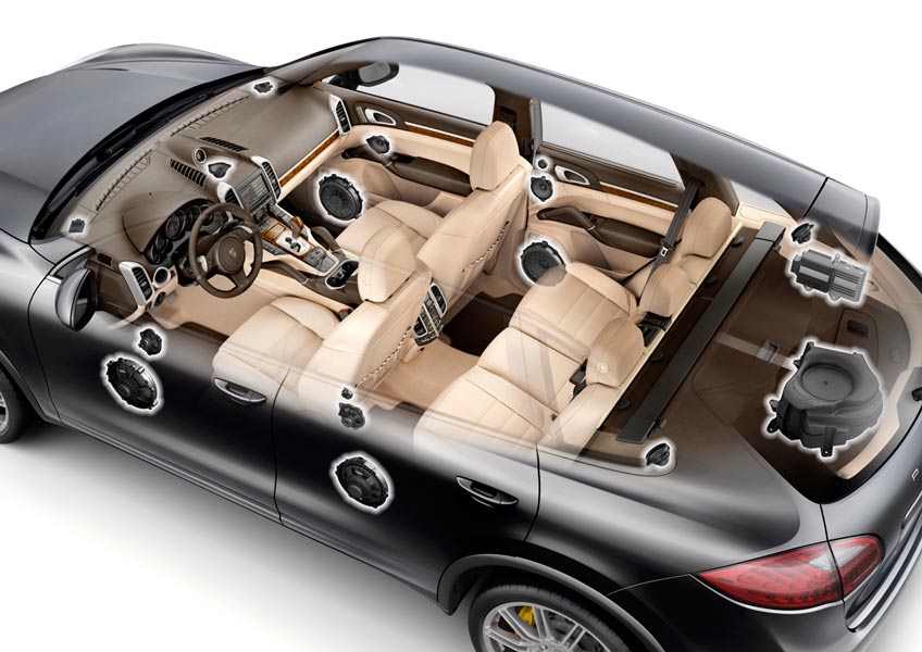 Distribución del equipo de música en el Porsche Cayenne
