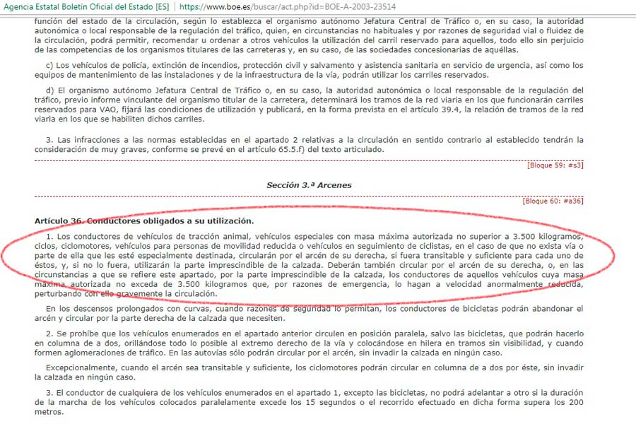 Reglamento General de Circulación, en el BOE.
