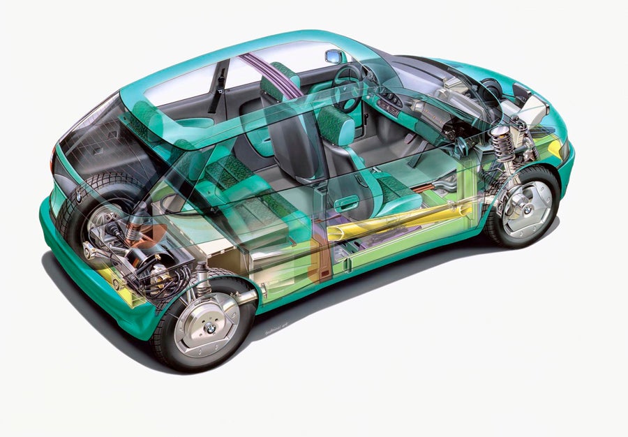 El BMW E1 estrenaba la disposición de las baterías bajo los asientos traseros y el motor sobre el eje.