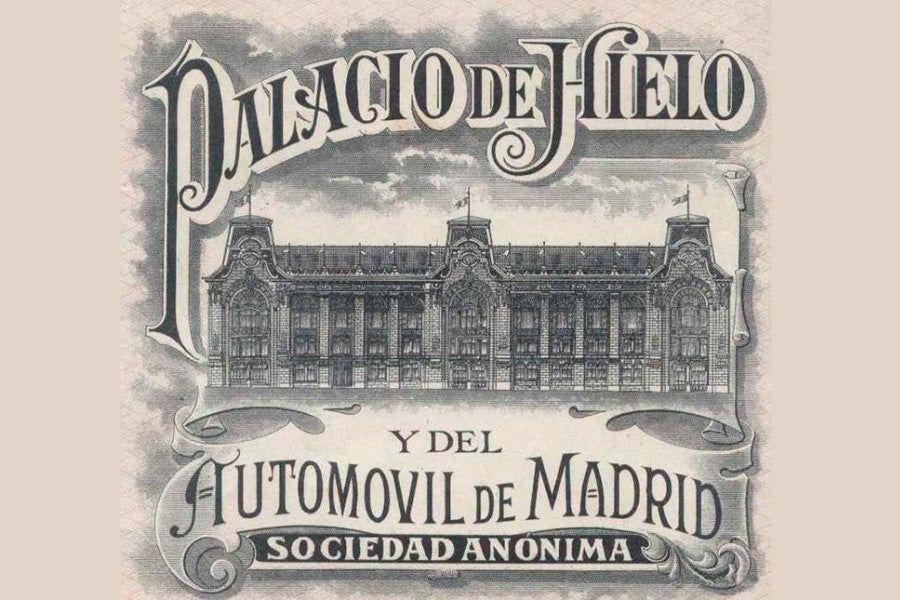 Papel de una acción para el sufragio del edificio del Palacio de Hielo.